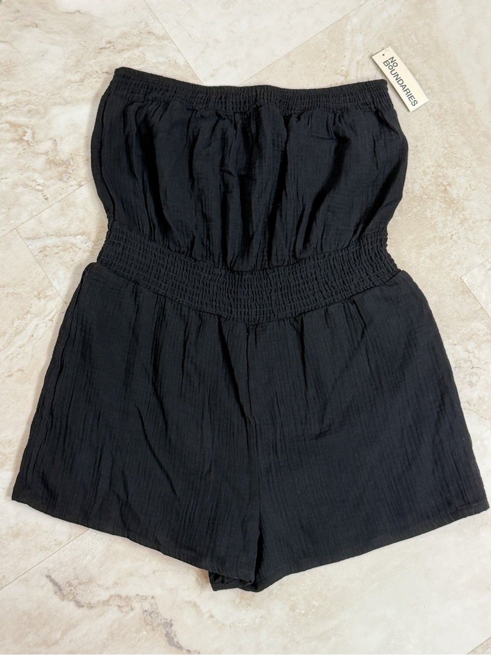 NWT No Boundaries Black Strapless Smocked Romper Women’s L 12-14 Summer Beach